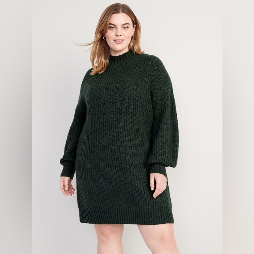 NWT! Old Navy Green Long-Sleeve Mock-Neck Mini Sweater Shift Dress  🏠
